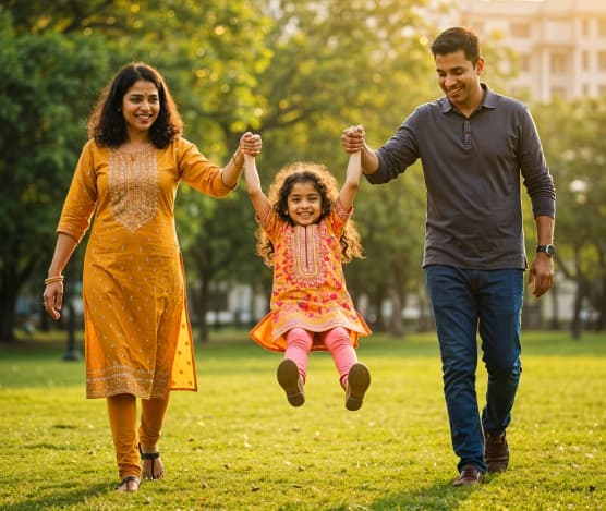Happy family in park